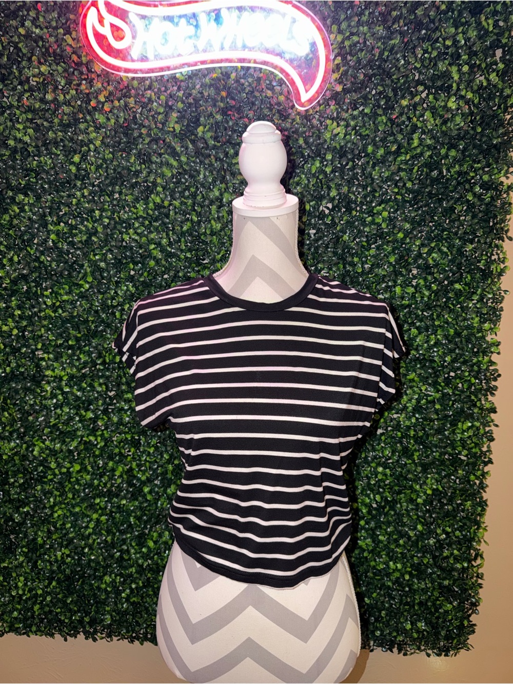 Cotton Emporium Black & White Striped Crop Tee